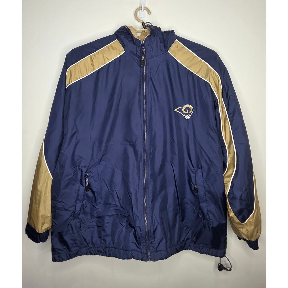 Vintage Puma Los Angeles LA Rams NFL blue tan fleece lined hooded coat - XL